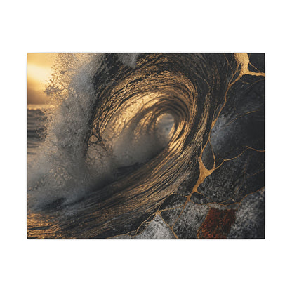 Kanso Ocean Wave Canvas Art - Kintsugi Gold Vein