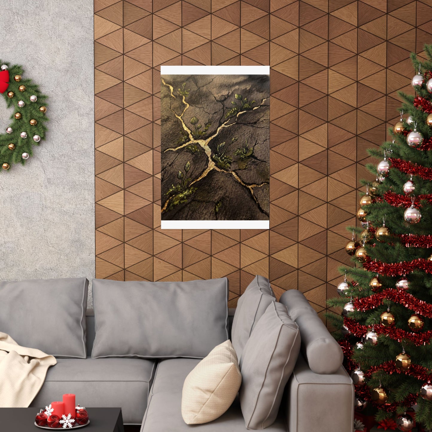 Fukinsei Cracked Earth Wall Art Print - Dark Japandi Charcoal Ink