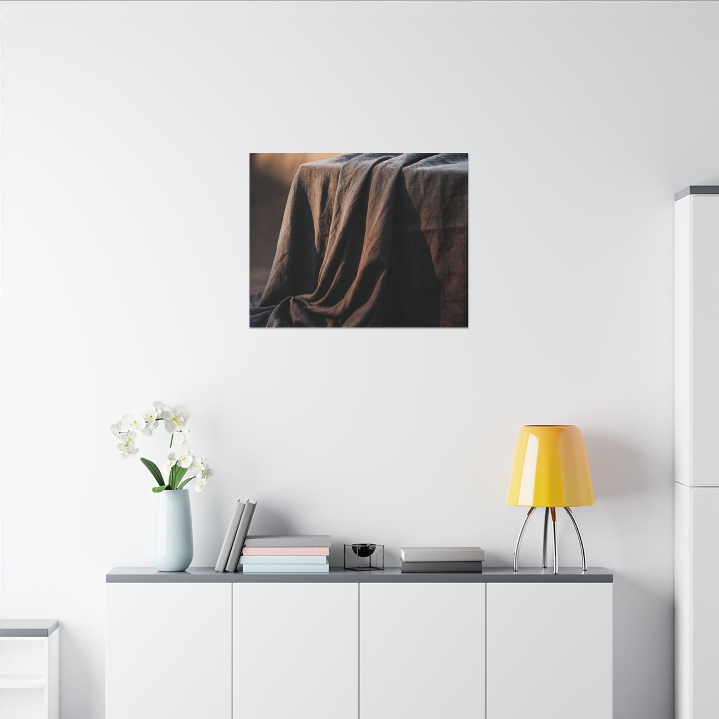 Silk Drape Canvas Art | Winter Dark Japandi Shadow Zen Art