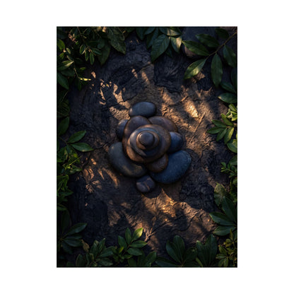 Ma River Stones Wall Art Print - Dark Japandi Dark Texture