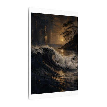 Ocean Wave Dark Texture Canvas Art | Bold Dark Japandi Art