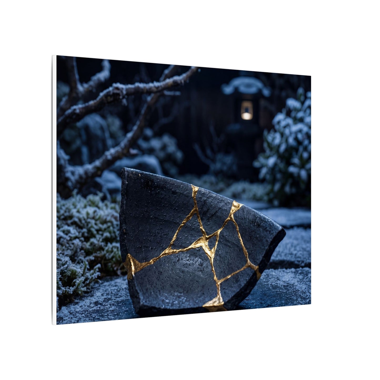 Moonlit Garden Winter Canvas Art | Kintsugi Artful Design
