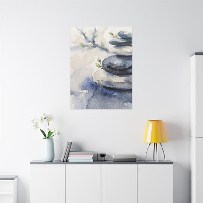 River Stones Watercolor Canvas Art | Cozy Japandi Art