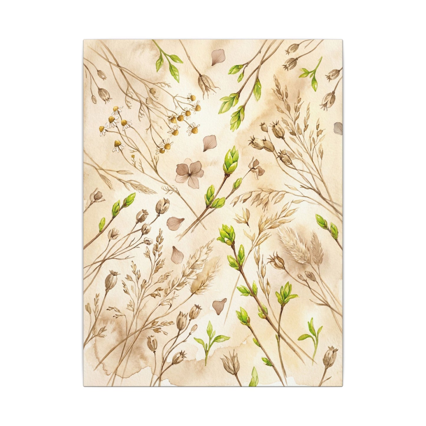 Spring Dried Flowers Watercolor Canvas Art | Earthy Decor
