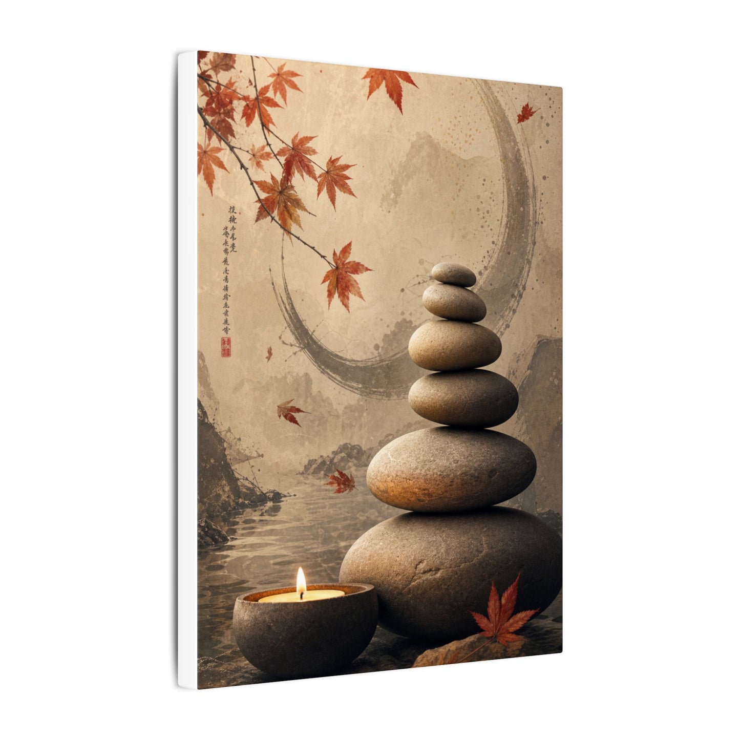 Japandi River Stones in Candlelight | Japanese Pattern Canvas Art