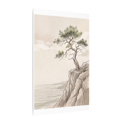 Japandi Pine Tree in Dappled | Minimal Line Canvas Art