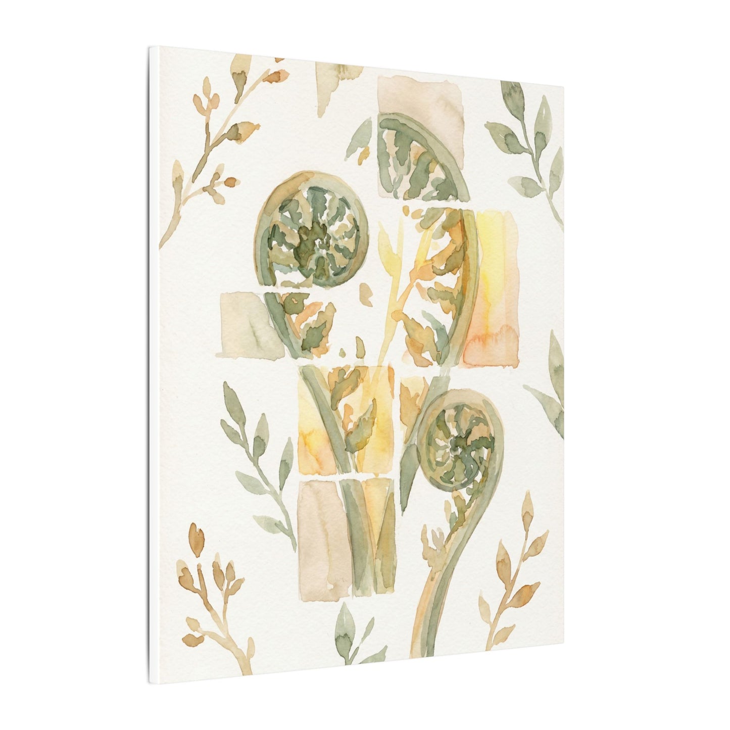 Earthy Fern Unfurling Canvas Art - Watercolor Japandi