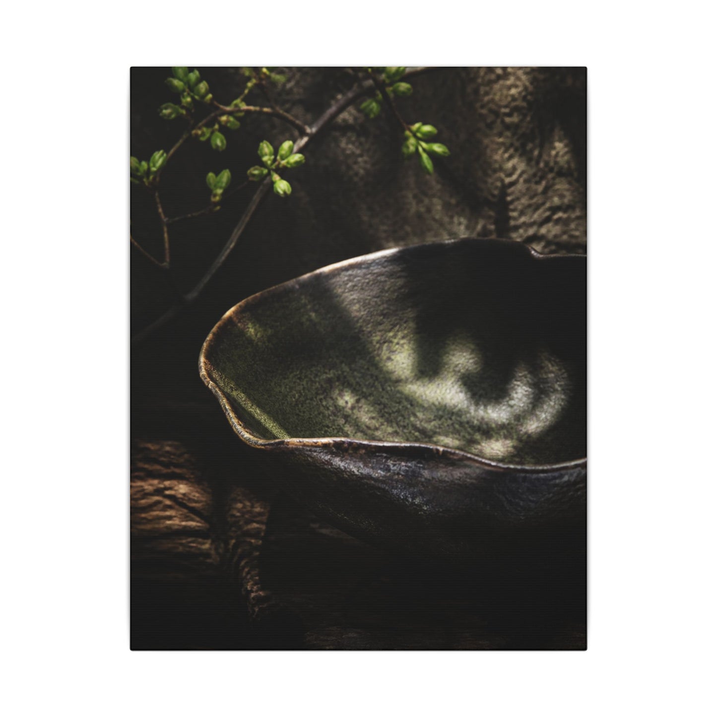 Sophisticated Ceramic Bowl Canvas Art - Dark Texture Dark Japandi