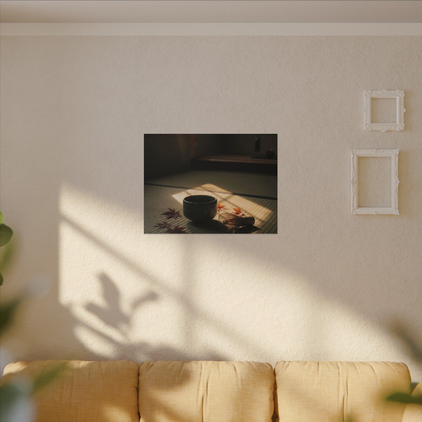 Dark Japandi Tea Ceremony in Golden Hour | Moody Minimal Canvas Art