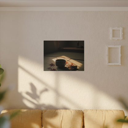 Dark Japandi Tea Ceremony in Golden Hour | Moody Minimal Canvas Art
