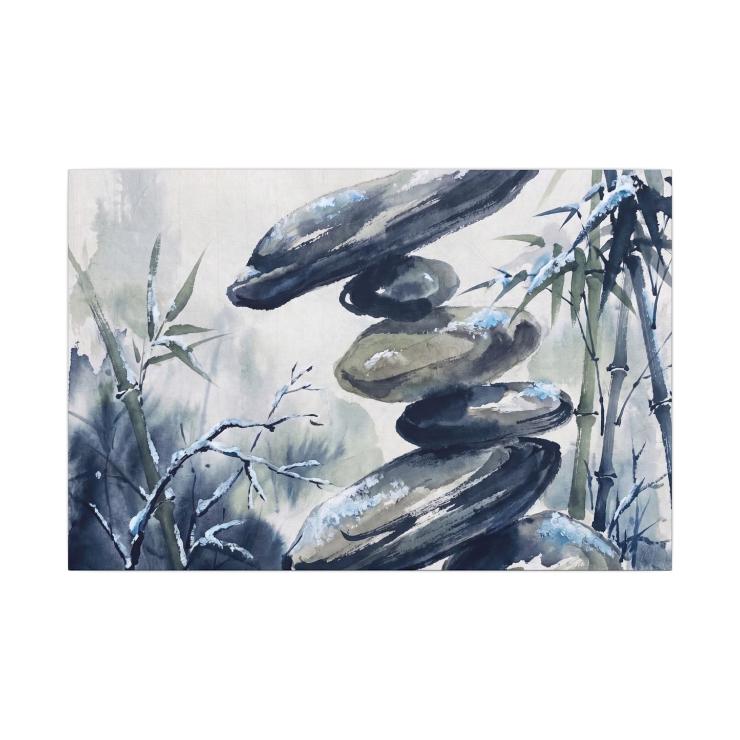 Zen River Stones in Moonlight | Sumi E Canvas Art