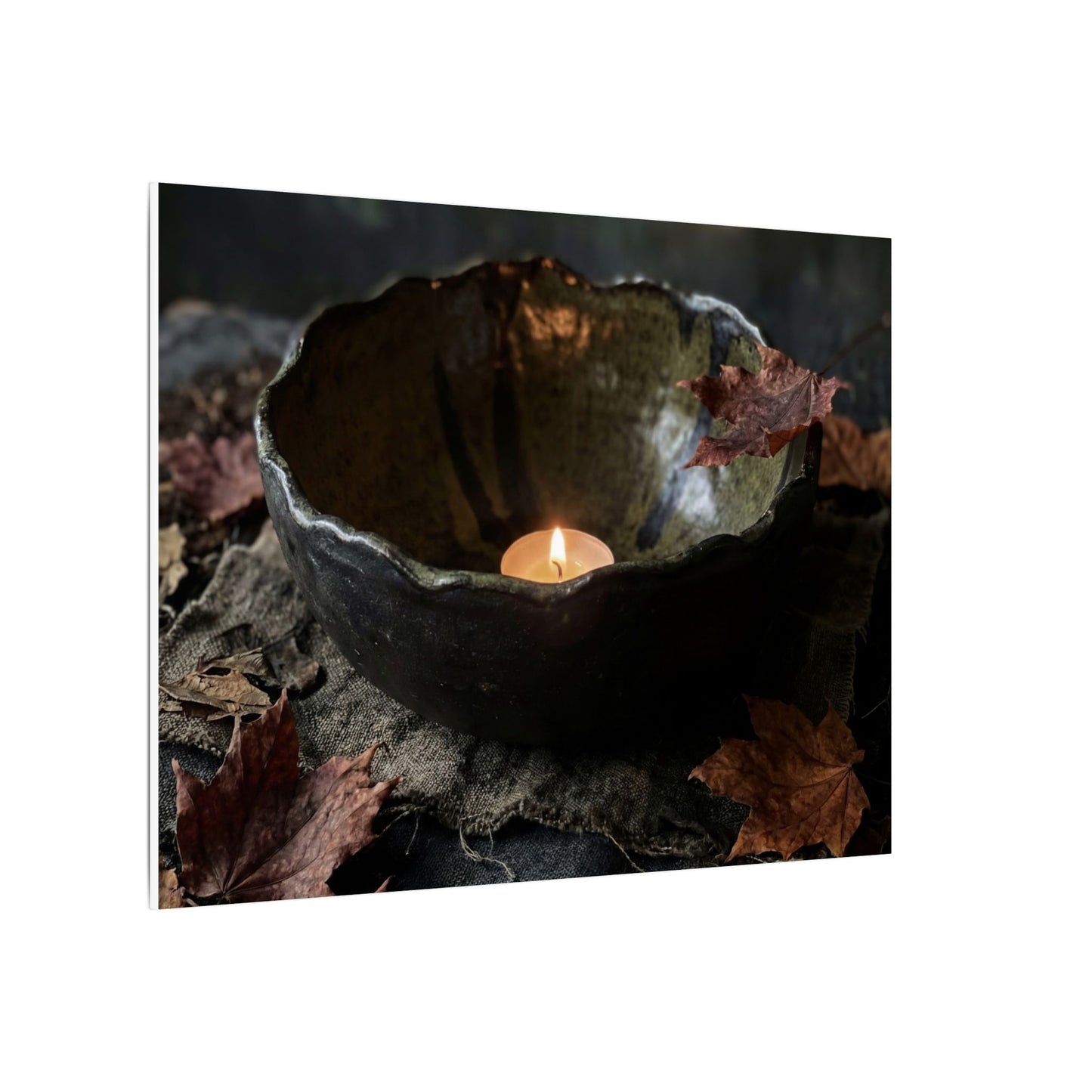 Candlelight Ceramic Bowl Canvas Art - Dark Japandi Kanso