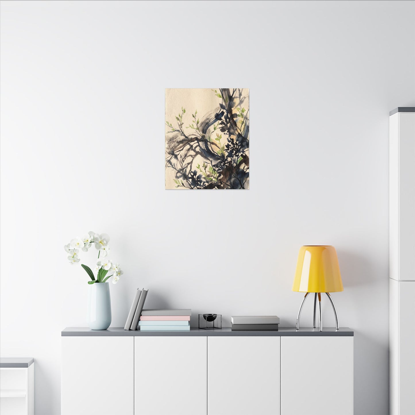 Ma Shadow Play Canvas Art - Dark Japandi Charcoal Ink