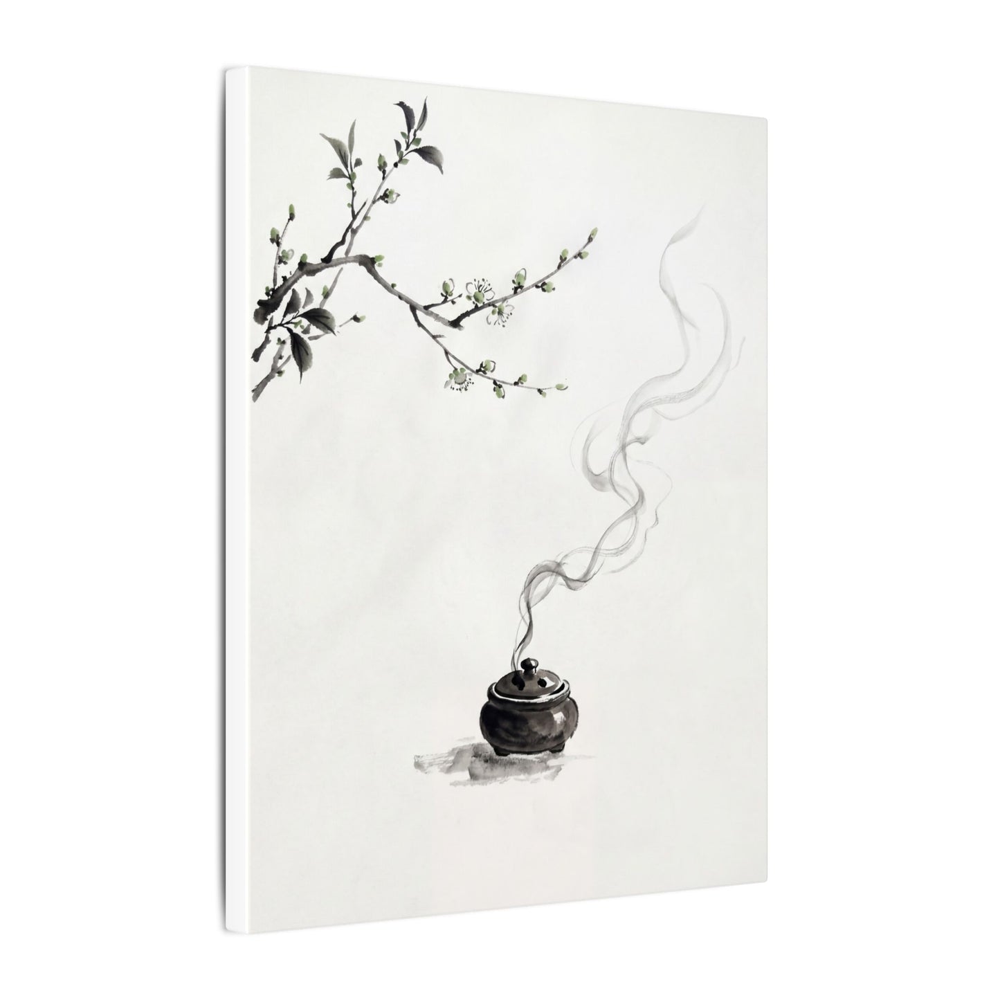 Calm Incense Smoke Canvas Art - Sumi E Zen