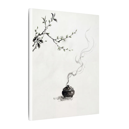 Calm Incense Smoke Canvas Art - Sumi E Zen