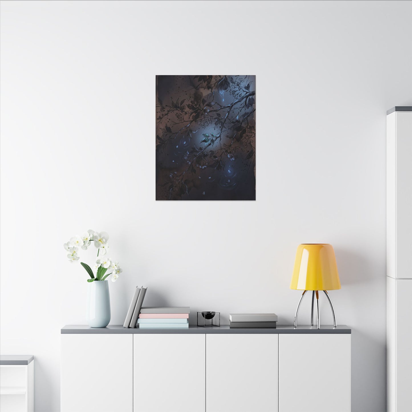 Bold Cherry Blossom Canvas Art - Charcoal Ink Dark Japandi