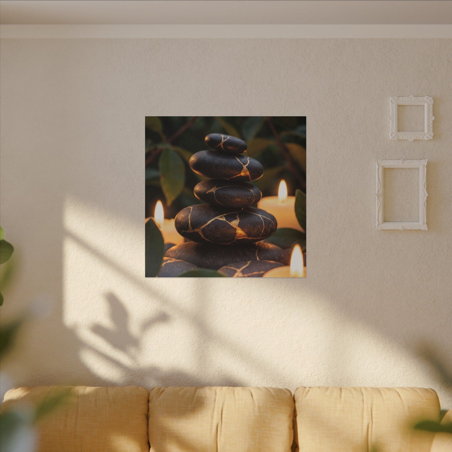 Summer River Stones Gold Vein Canvas Art | Philosophical Decor
