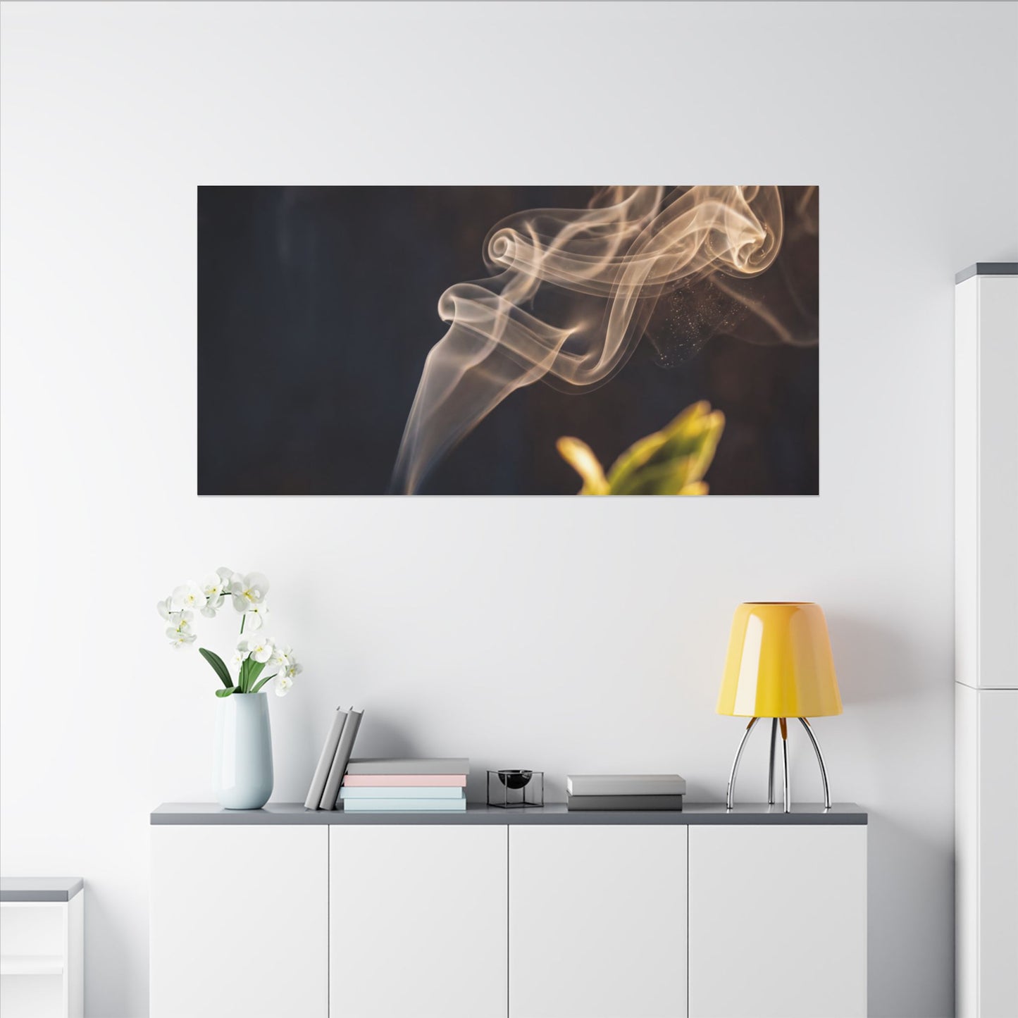Incense Smoke Spring Canvas Art | Dark Japandi Atmospheric Design