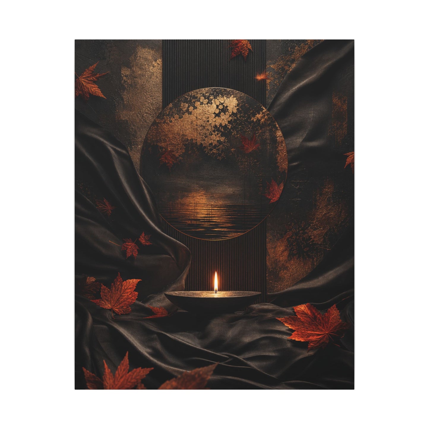 Silk Drape Autumn Canvas Art | Dark Japandi Moody Design