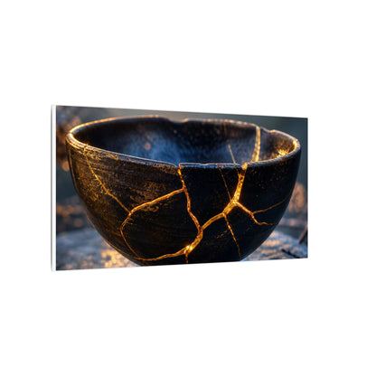 Ceramic Bowl Canvas Art | Winter Kintsugi Gold Repair Art