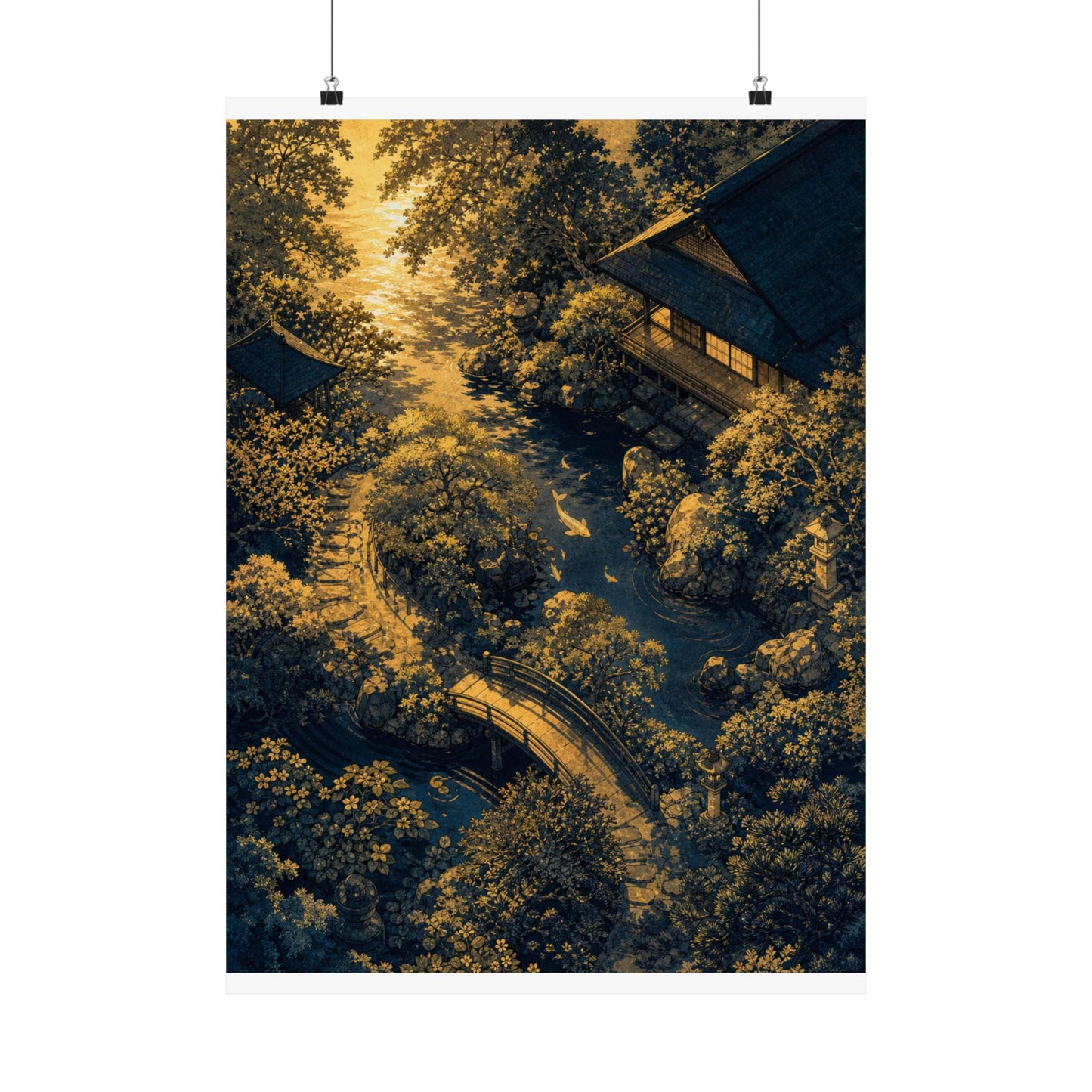 Moonlit Garden Ukiyo E Inspired Wall Art Print | Calm Zen Art