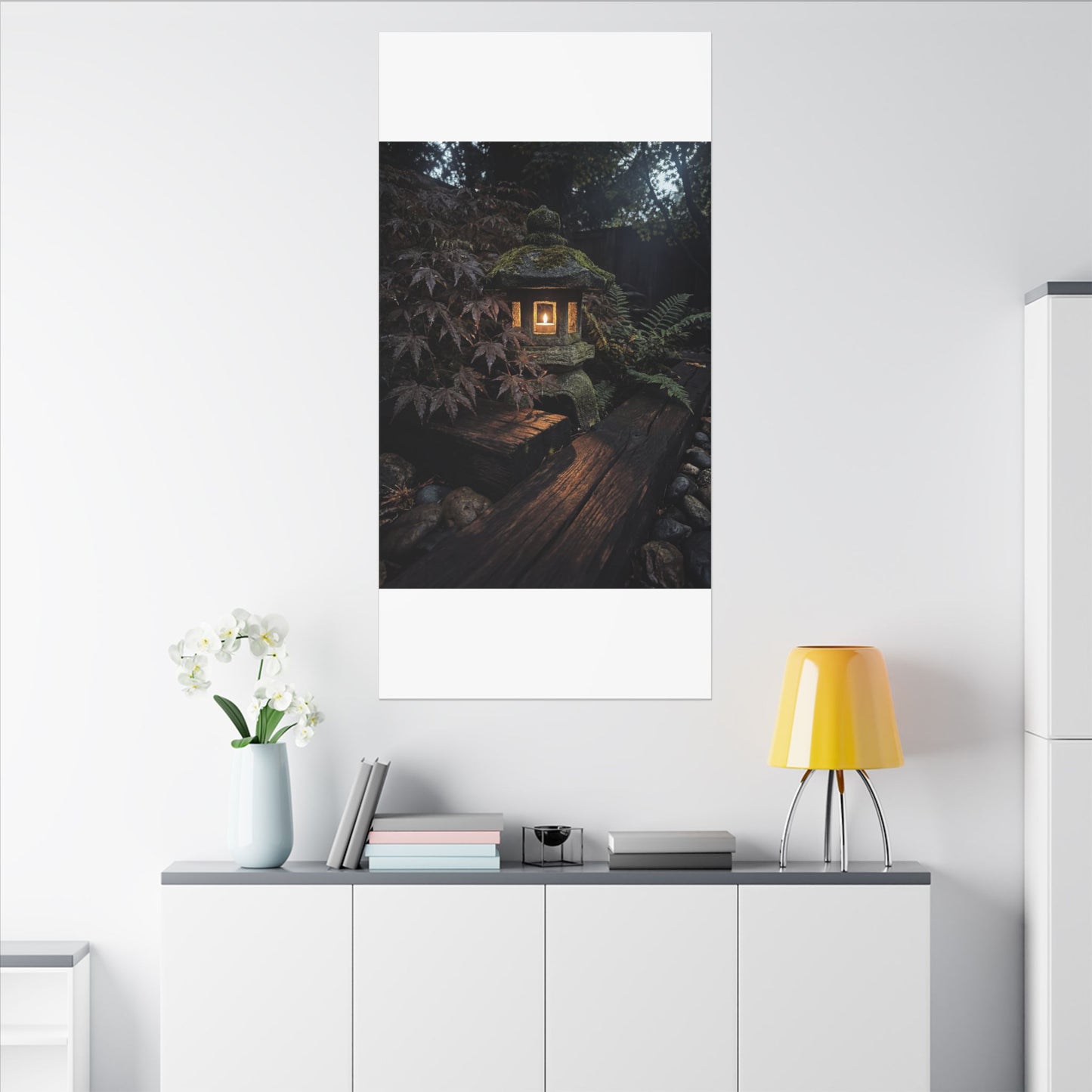 Moody Moonlit Garden Canvas Art - Shadow Zen Dark Japandi
