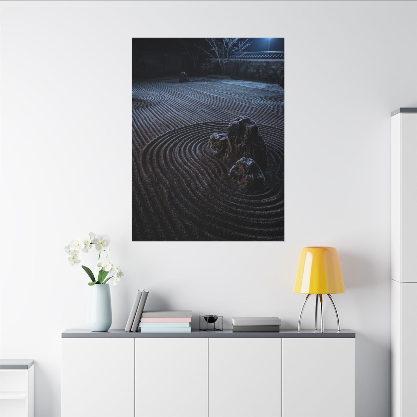 Moonlight Rock Garden Canvas Art - Dark Japandi Seijaku