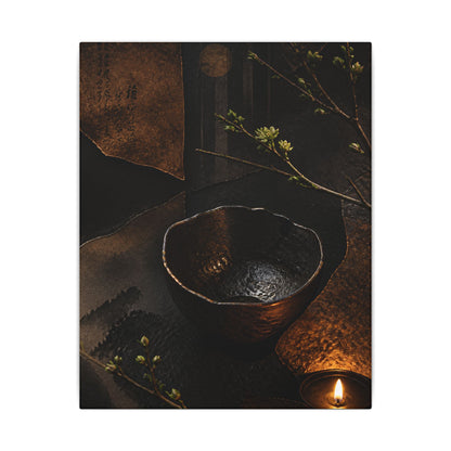 Atmospheric Ceramic Bowl Canvas Art - Shadow Zen Dark Japandi
