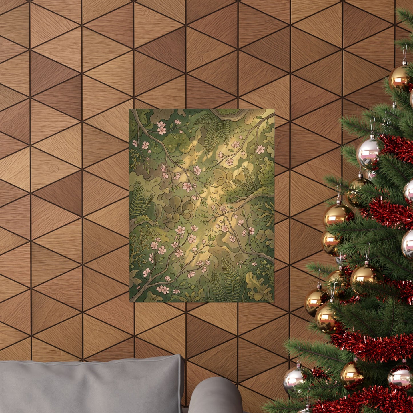 Summer Cherry Blossom Forest Whimsy Wall Art Print | Earthy Decor
