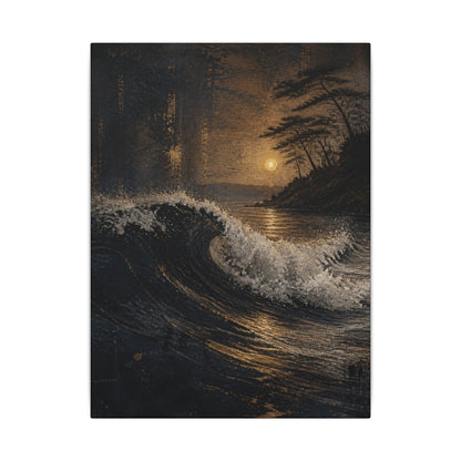 Ocean Wave Dark Texture Canvas Art | Bold Dark Japandi Art