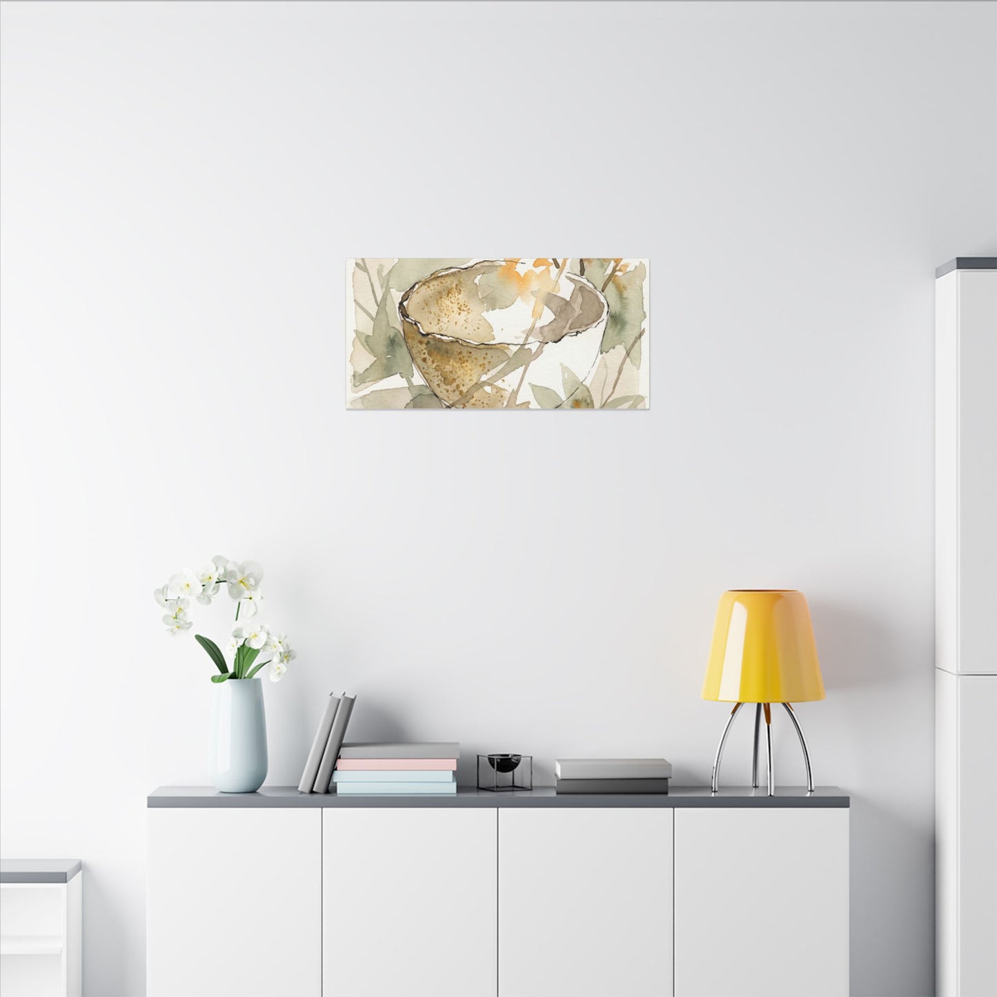 Spring Ceramic Bowl Watercolor Canvas Art | Neutral Decor