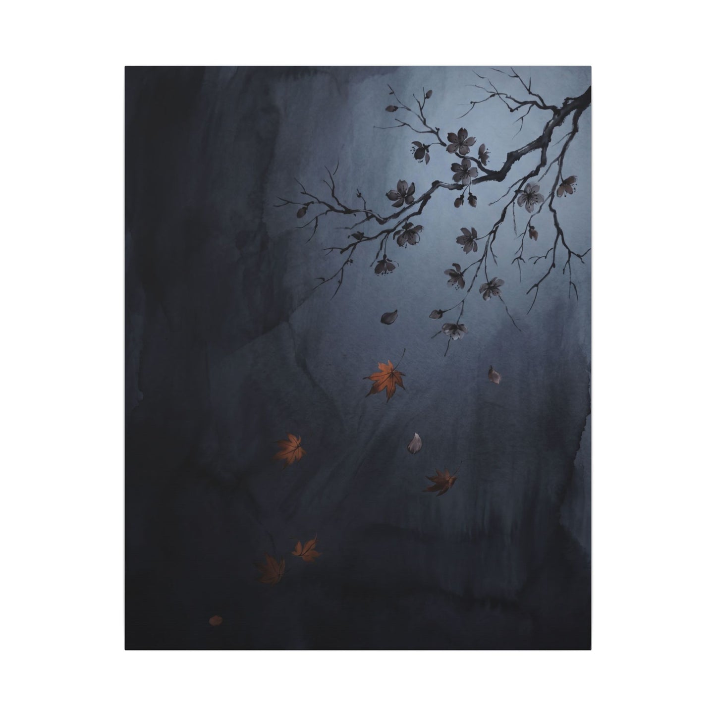 Autumn Cherry Blossom Charcoal Ink Canvas Art | Atmospheric Decor