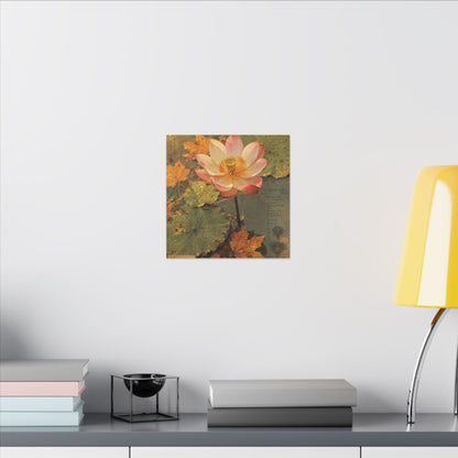 Autumn Lotus Flower Herbarium Canvas Art | Rustic Decor