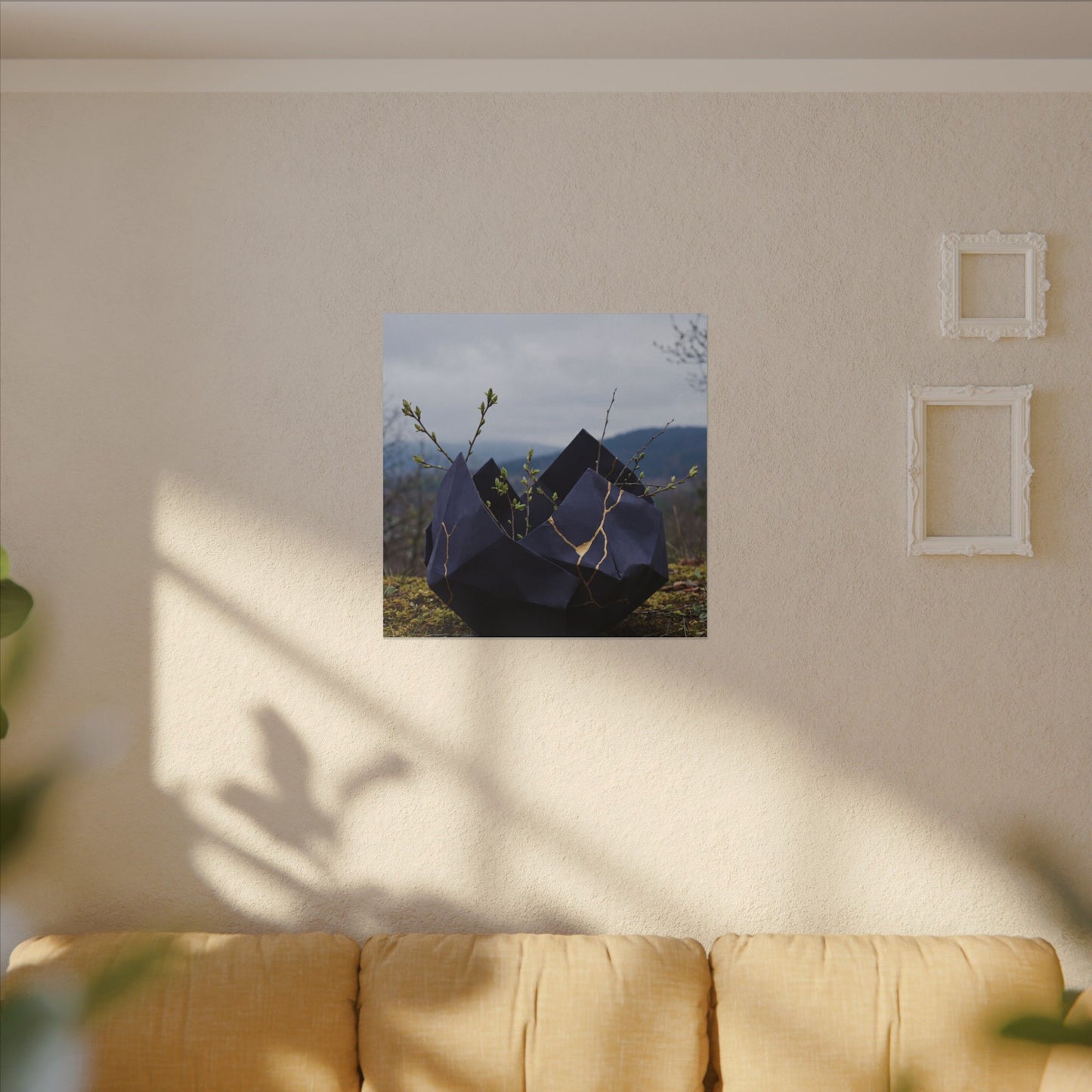 Paper Fold Canvas Art | Spring Kintsugi Gold Repair Art