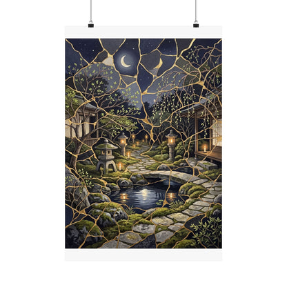 Spring Moonlit Garden Gold Vein Wall Art Print | Artful Decor