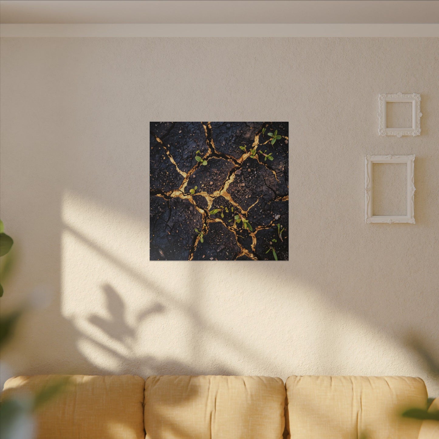Spring Cracked Earth Crackle Gold Canvas Art | Healing Decor