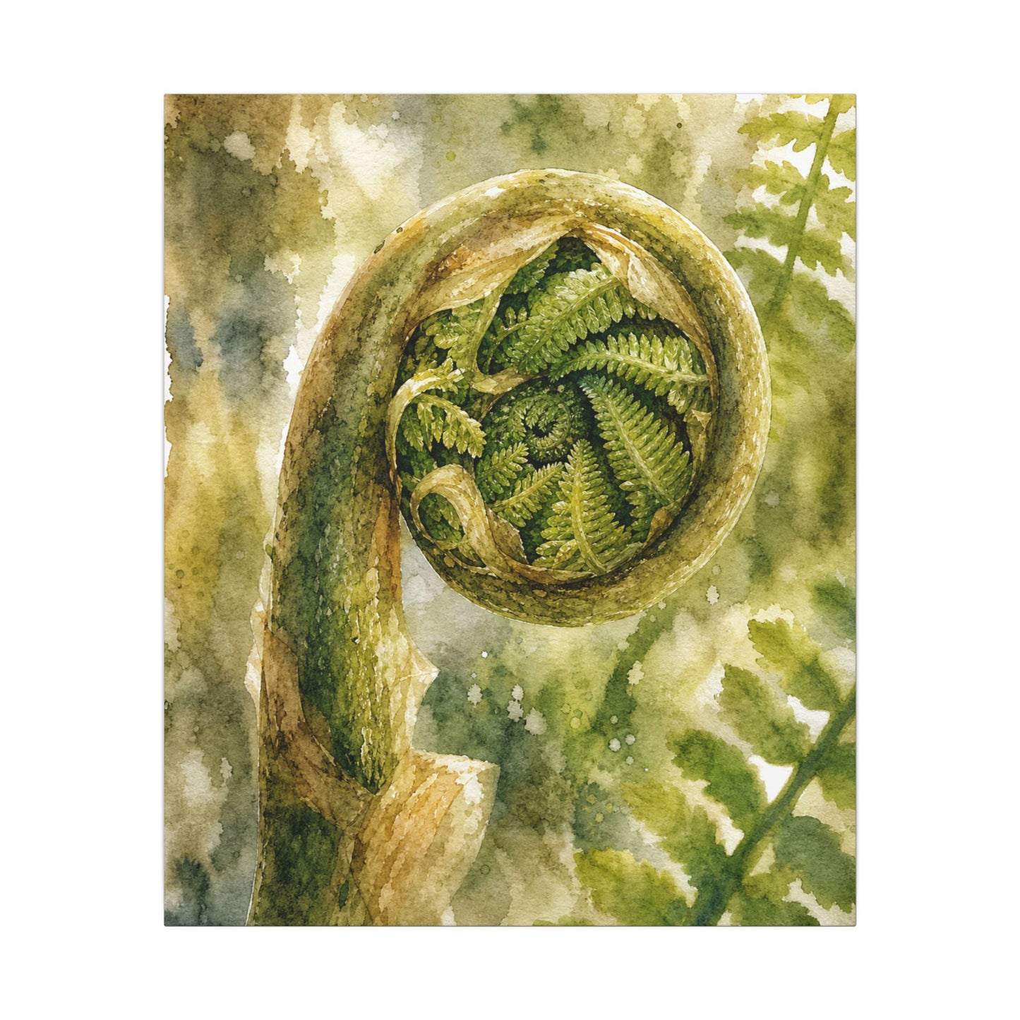 Japandi Fern Unfurling in Dappled | Watercolor Canvas Art