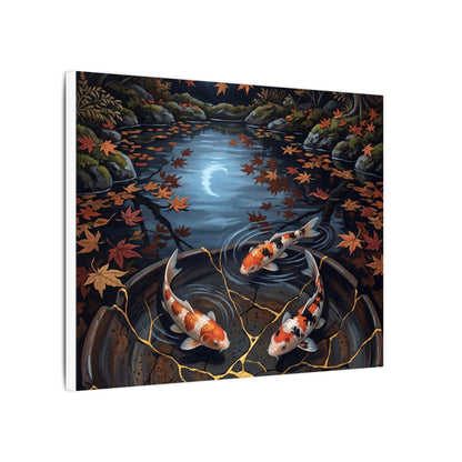 Koi Pond Canvas Art | Autumn Kintsugi Gold Repair Art