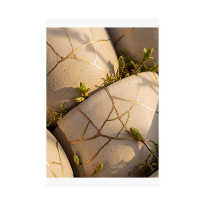 Artful Broken Pottery Wall Art Print - Gold Vein Kintsugi
