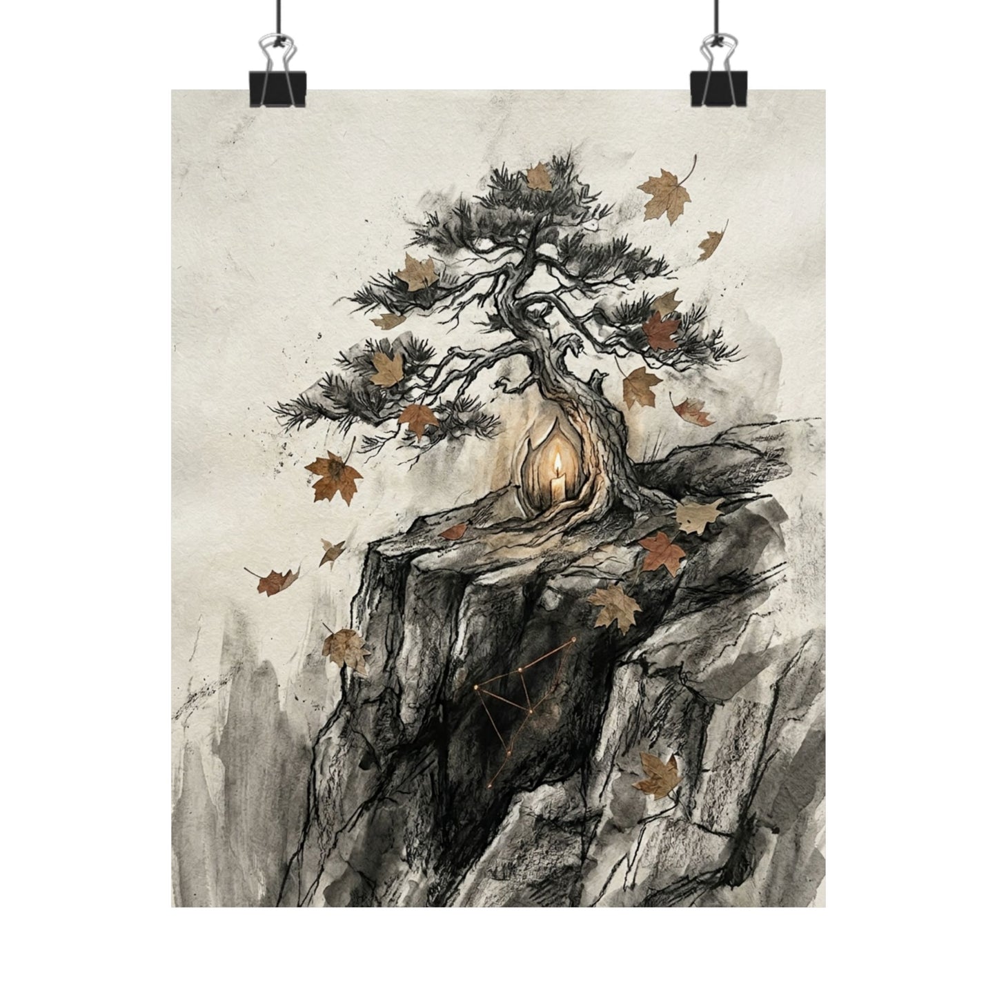 Pine Tree Autumn Wall Art Print | Japandi Elegant Design