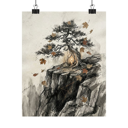 Pine Tree Autumn Wall Art Print | Japandi Elegant Design