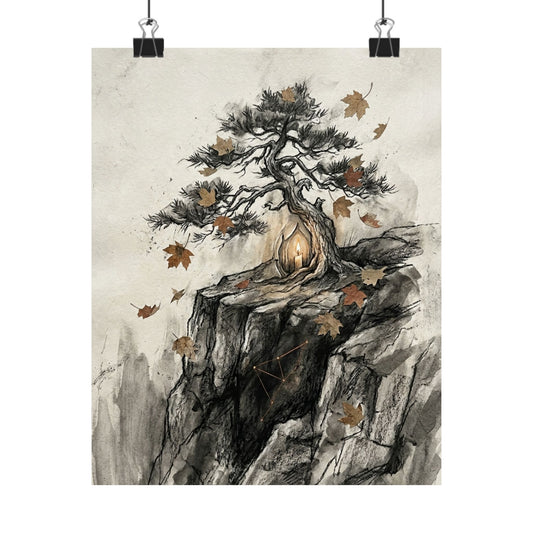 Pine Tree Autumn Wall Art Print | Japandi Elegant Design