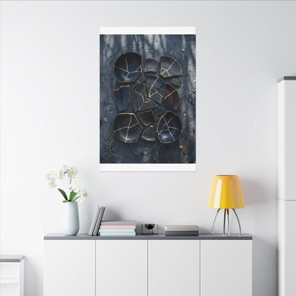 Dark Japandi Broken Pottery in Dappled | Shadow Zen Canvas Art