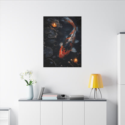 Koi Pond Canvas Art | Winter Dark Japandi Shadow Zen Art