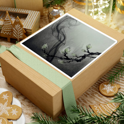 Incense Smoke Charcoal Ink Sticker | Moody Dark Japandi Art