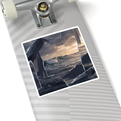 Winter Ocean Wave Shadow Zen Sticker | Moody Decor Art Print
