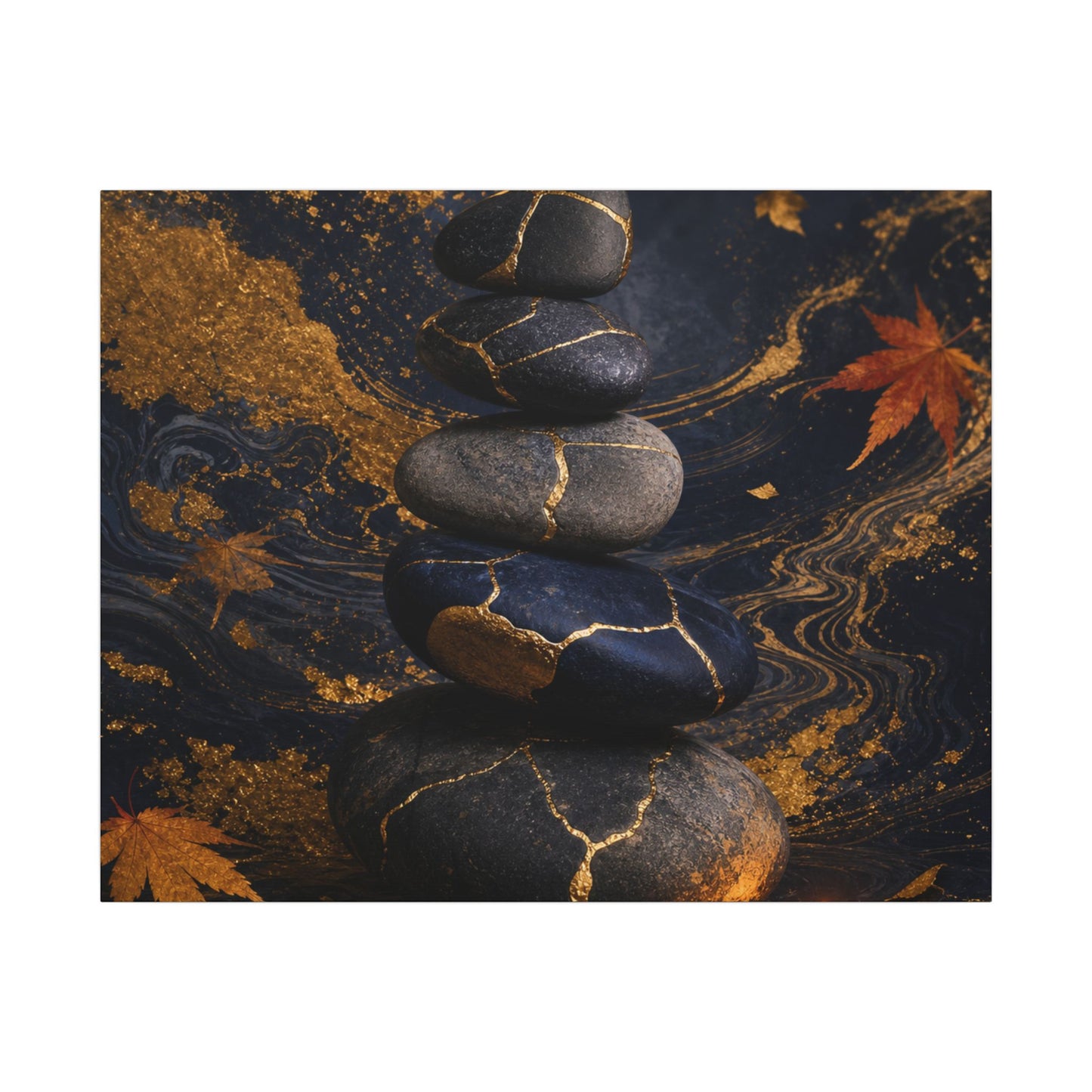 River Stones Autumn Canvas Art | Kintsugi Artful Design