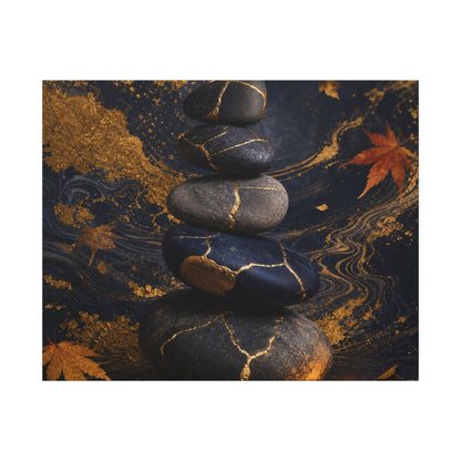 River Stones Autumn Canvas Art | Kintsugi Artful Design