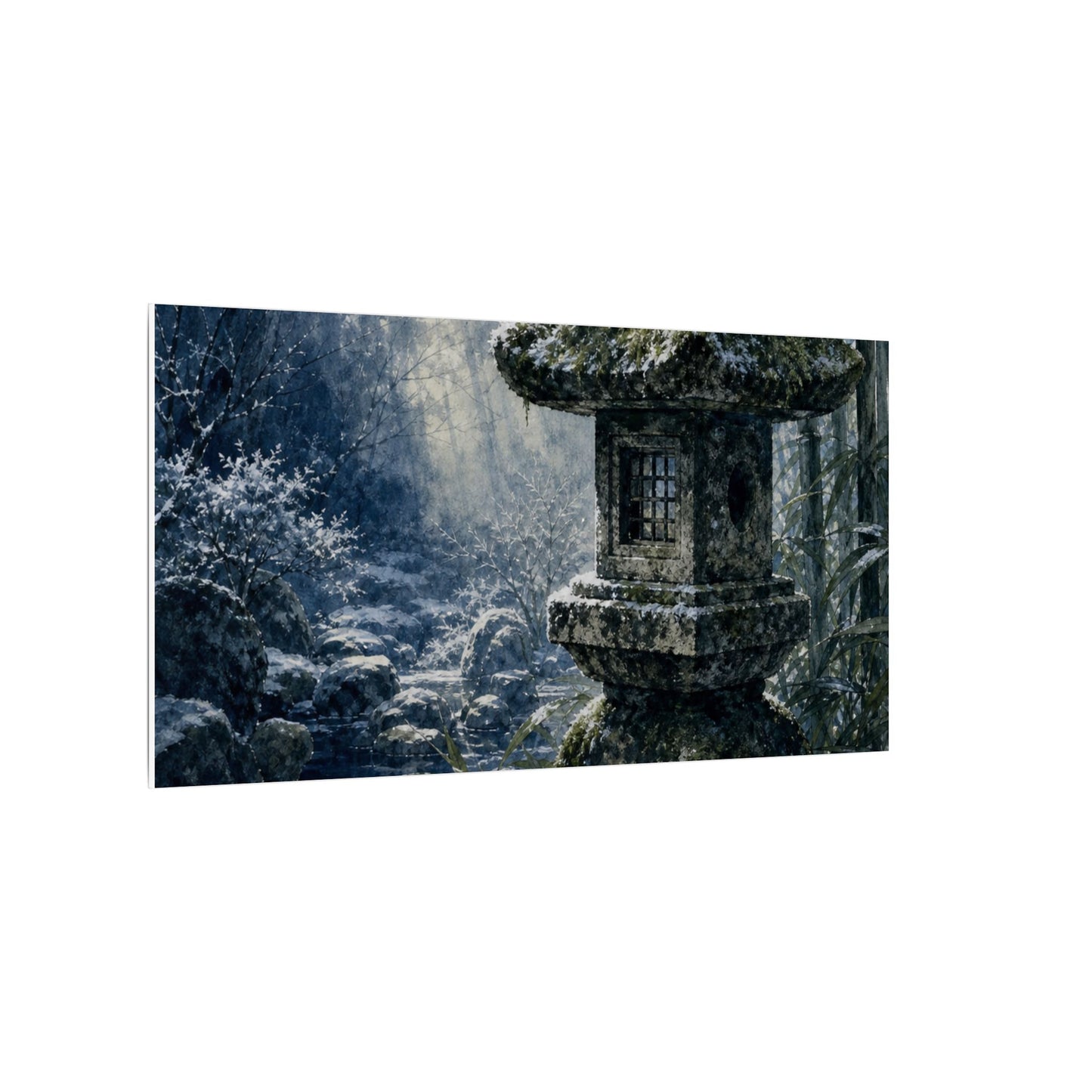Zen Stone Lantern in Dappled | Sumi E Canvas Art