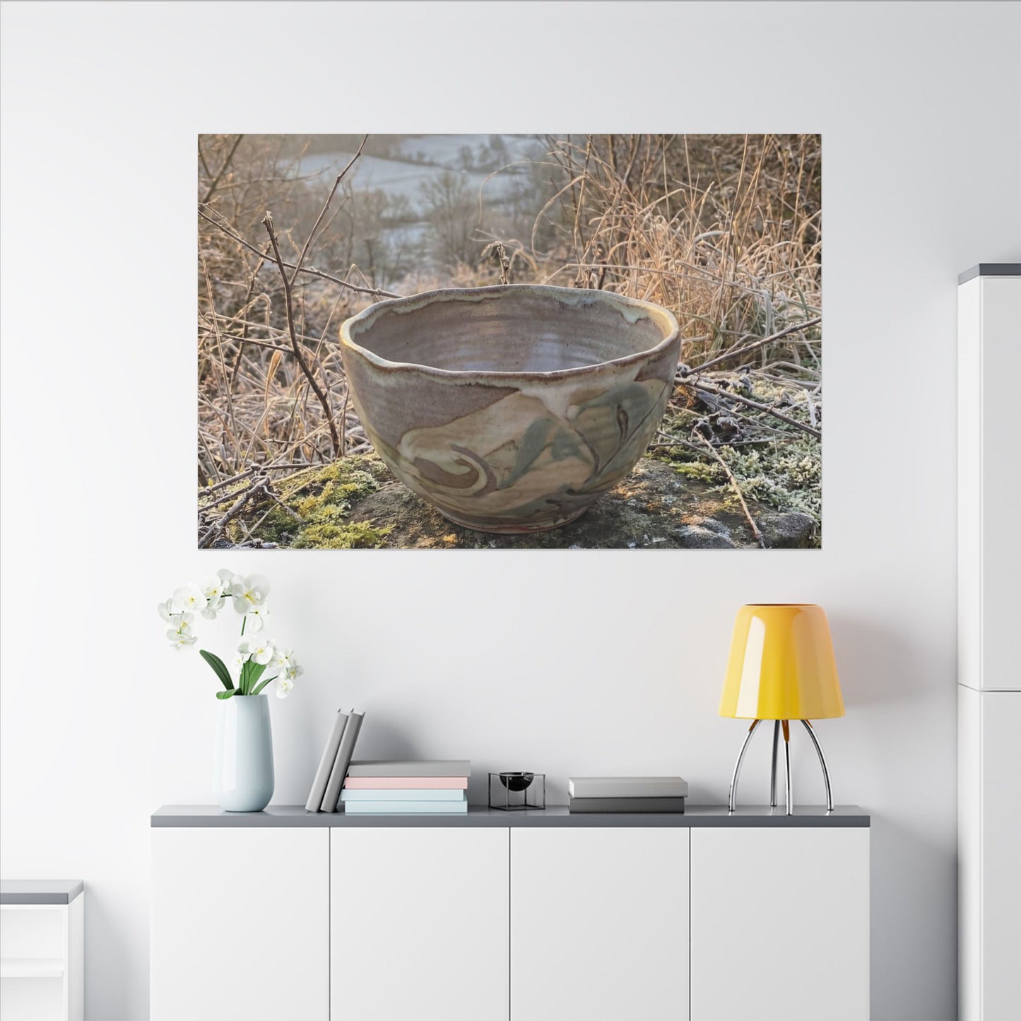 Golden Hour Ceramic Bowl Canvas Art - Japandi Shibui
